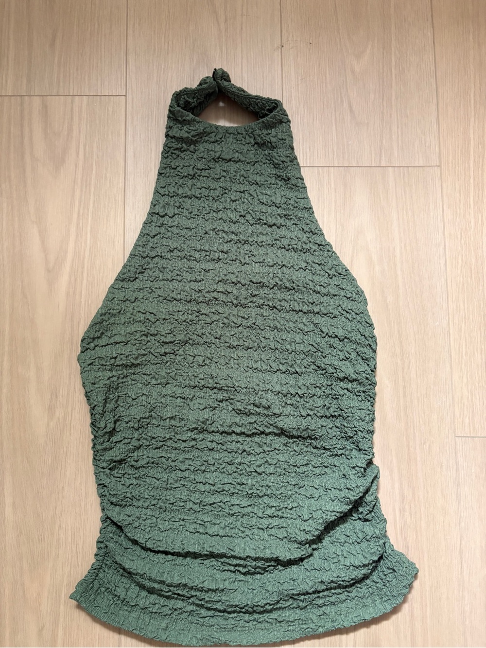 Zara Textured Halter Tank Top in Olive Green